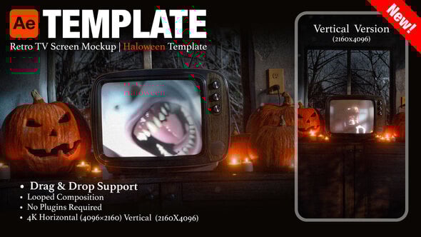 Videohive Old CRT TV Mockup | Spooky Haloween Loop | 4K After Effects Template