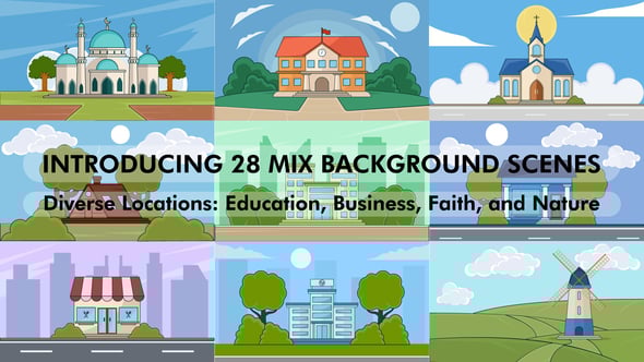 Videohive set of building background scenes vector illustration cartoon animation video