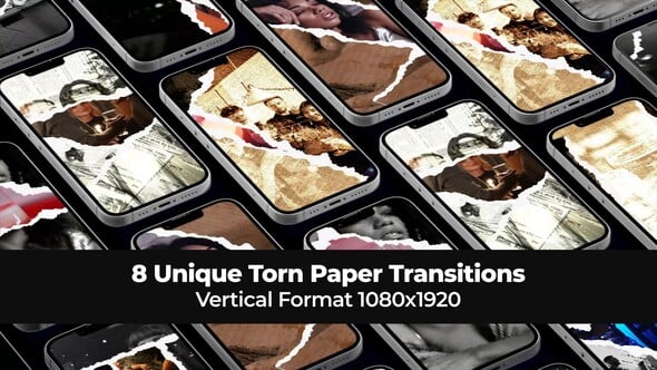 Videohive 8 Unique Torn Paper Transitions. Vertical Format 1080×1920