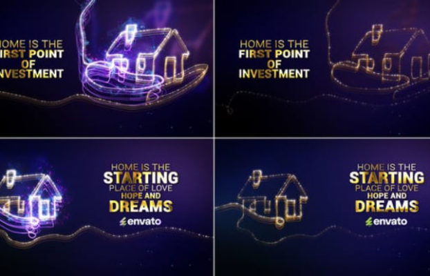 Videohive House Holding Neon line Art // House building