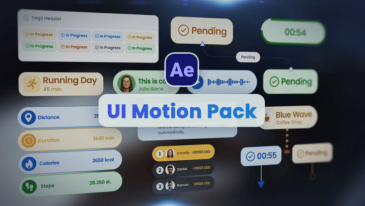 Videohive UI Motion Pack – Tags, Timers, Stats, Map Pointers, Messages, Nodes and Data Overlays