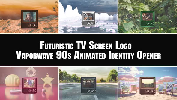 Videohive Futuristic TV Screen Logo – Vaporwave 90s Animated Identity Opener