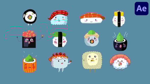Videohive Sushi Stickers Emoji Animations for After Effects