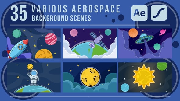 Videohive set of aerospace background scenes cartoon animation video
