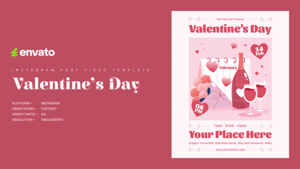Videohive Valentine Day Instagram Post Portrait – Creative After Effects Video Template