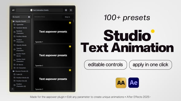 Videohive Studio Text Animation: 100+ Text Presets with Custom Controls for After Effects