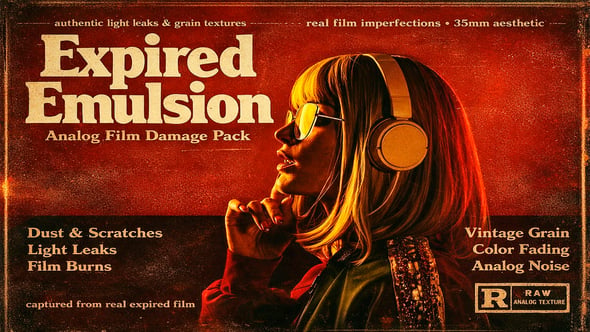Videohive – Expired Emulsion Overlays Analog Film Damage Pack For DaVinci Resolve