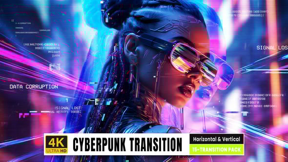 Videohive – Cyberpunk Digital Glitch Transitions Vertical Ang Horizontal