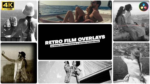 VideoHive 12-Scene Retro Film Overlays – Old Movie Effects & Vintage Texture Pack For DR