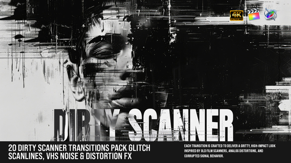 VideoHive 20-Dirty Scanner Transitions Pack – Glitch Scanlines, VHS Noise & Distortion FX For FCPX