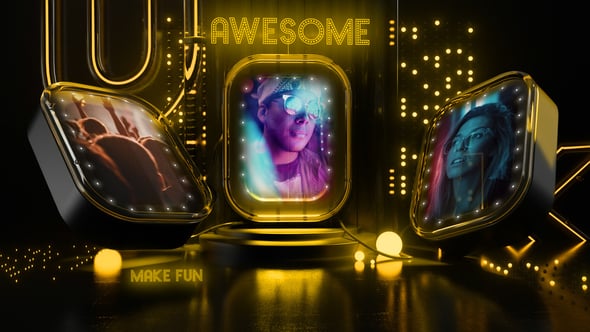 Videohive 3D Luxury Neon Intro Gold Fun Slideshow