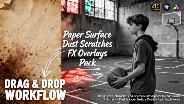 VideoHive Paper Surface Dust & Scratches FX Overlays Pack DaVinci Resolve