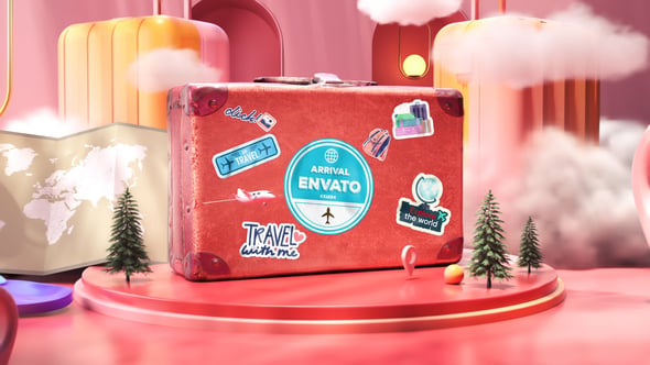 Videohive – Colorful Travel Suitcase Logo Opener | 3D Cute Tourism Intro