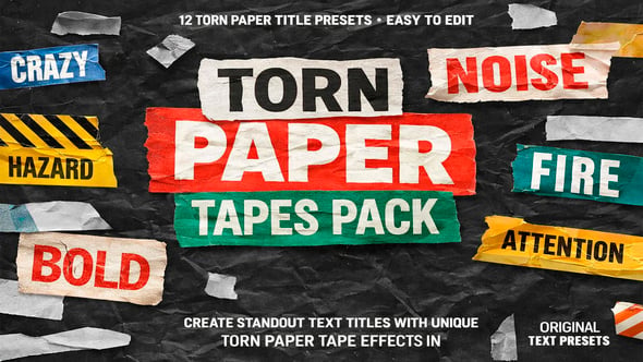 Videohive Torn Paper Tapes Pack MOGRT